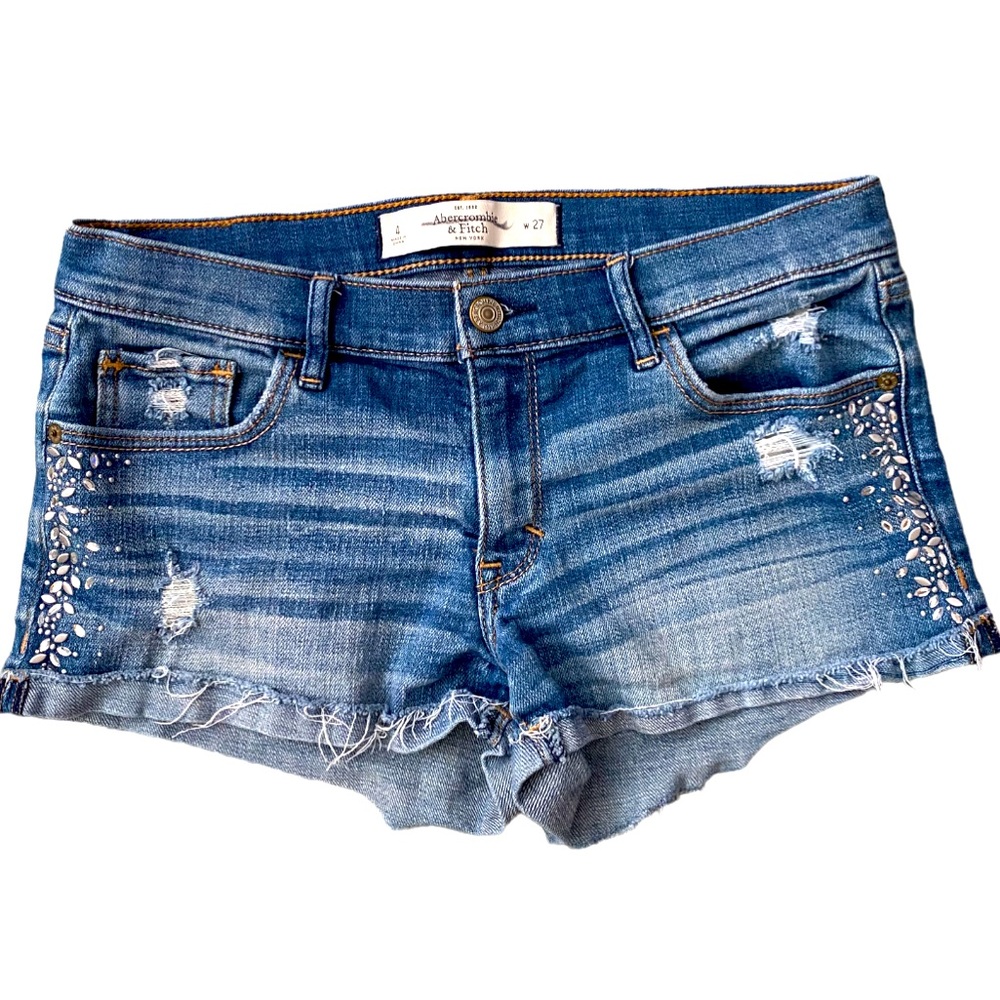Abercrombie & Fitch Retro Y2K Rhinestone Bling Mildly Distressed Jean Sh…